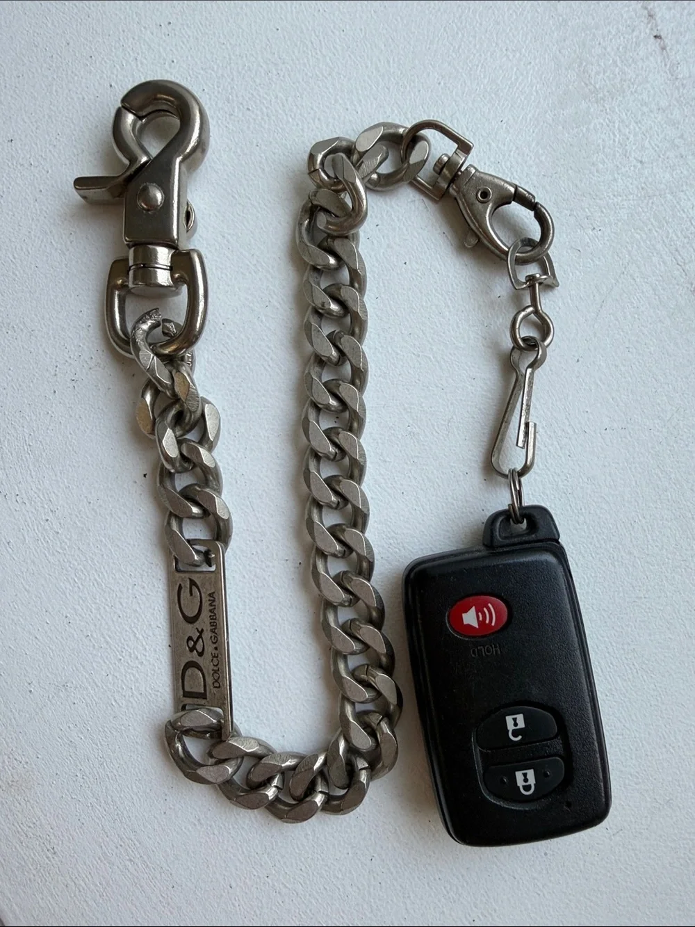 Dolce & Gabbana Silver Tone Key chain w. D&G Logo Plate Durable Heavy Vtg 15